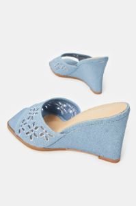 Women Blue Denim Cutout Wedge sold by Redtag