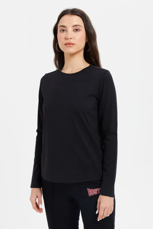 Women Black Active T-Shirt sold by Redtag