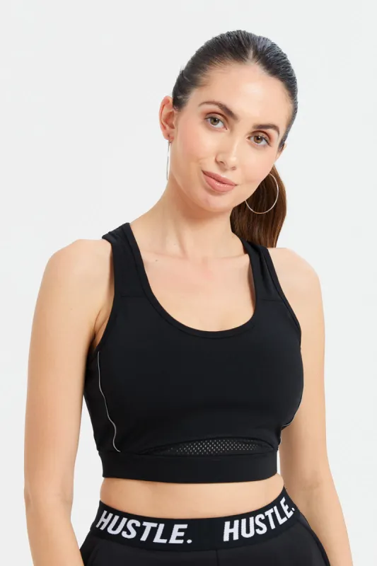 Women Black Sports Bra With Reflector sold by Redtag