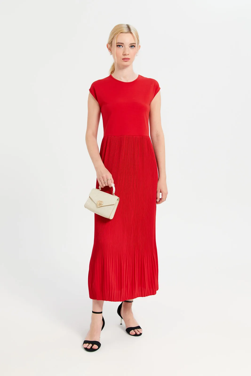 Women Red Plain Pleated Dress sold by Redtag product image thumbnail 4