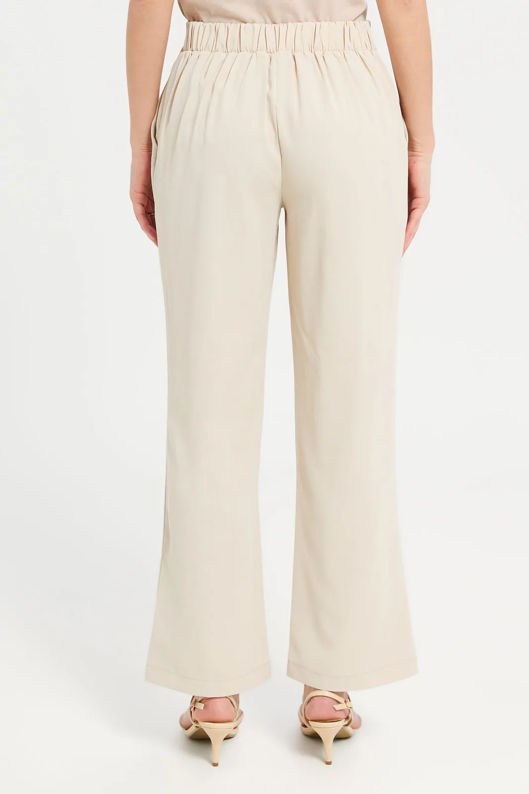 Women Beige Button Detailed Trousers sold by Redtag product image thumbnail 3