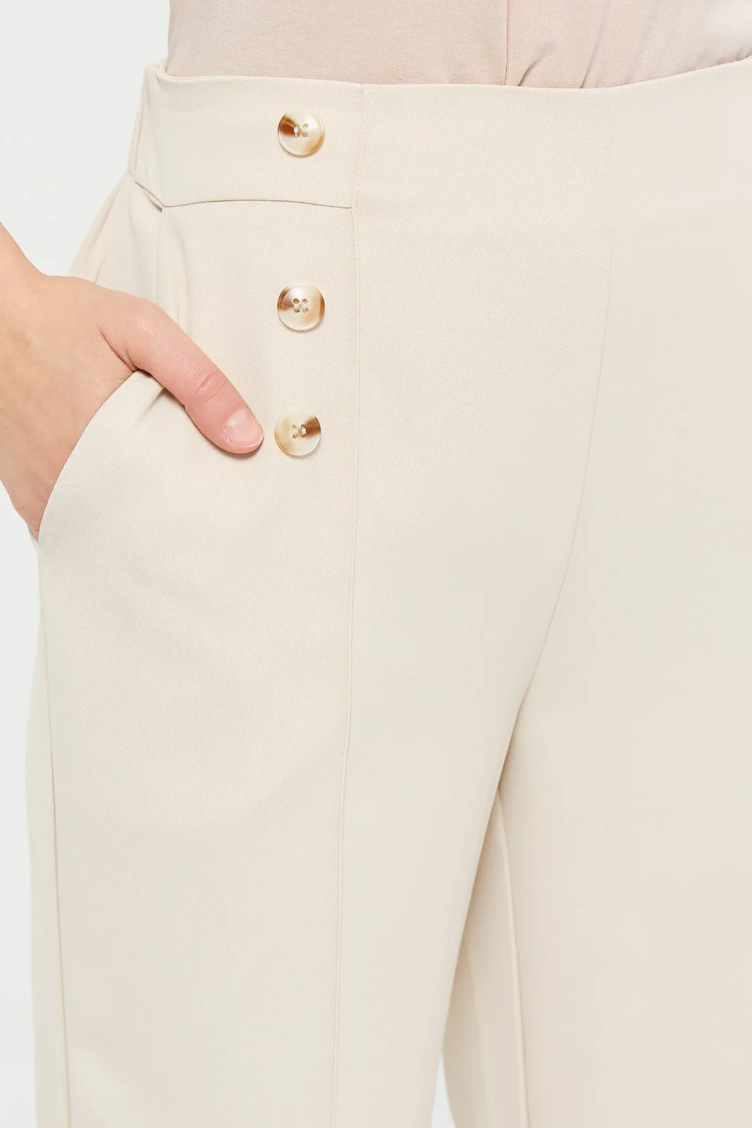 Women Beige Button Detailed Trousers sold by Redtag product image thumbnail 4