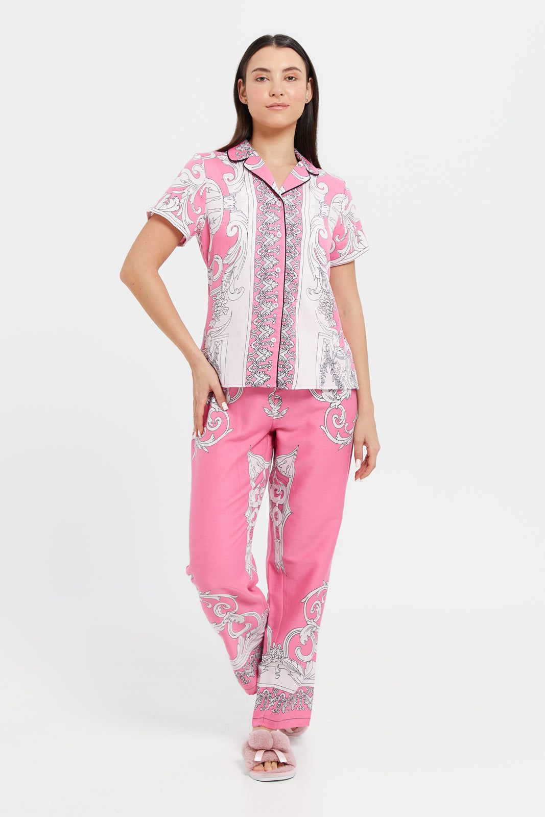Women Pink Printed Pyjama Set (2 Piece) sold by Redtag