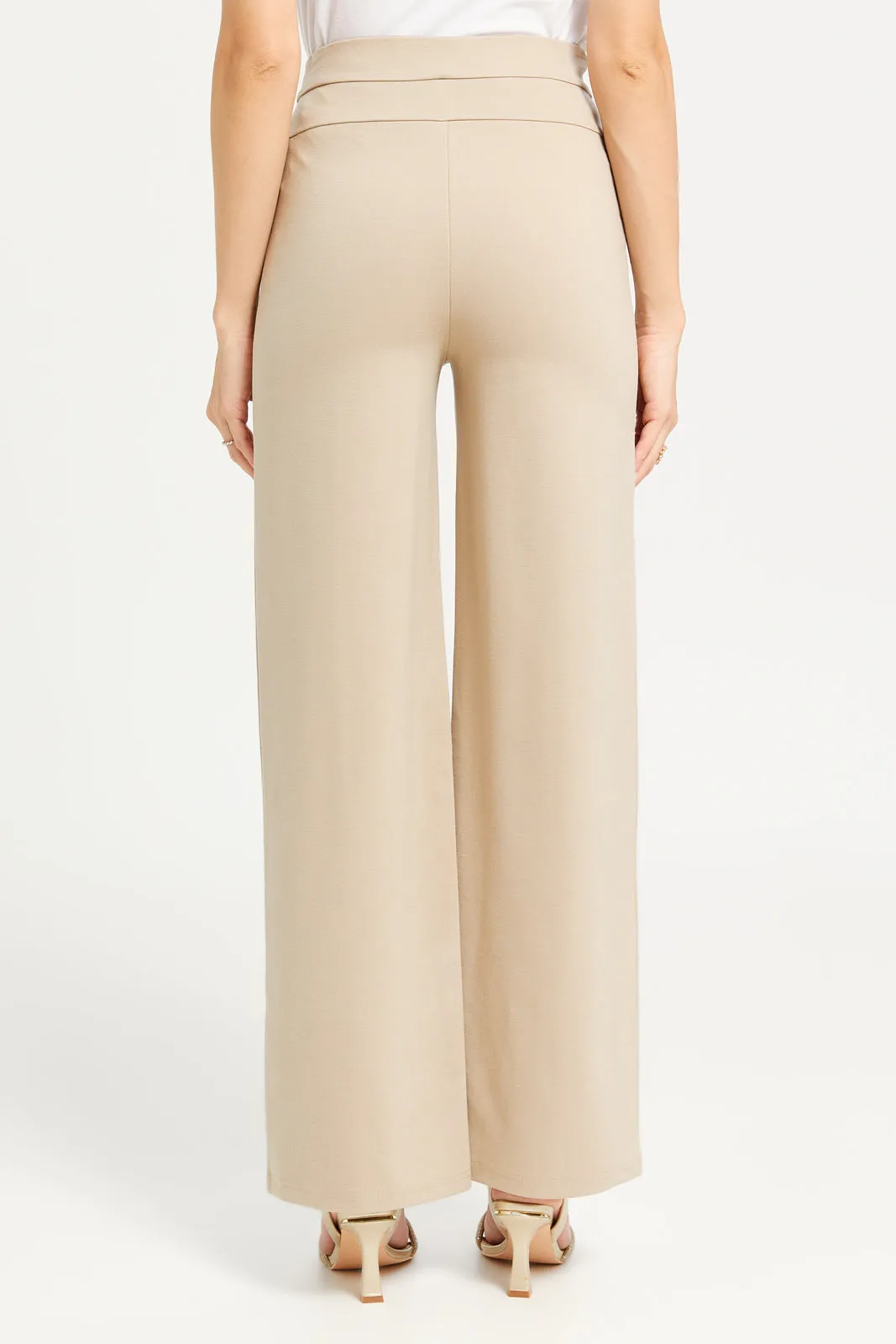 Women Beige High Waisted Wide Leg Trousers sold by Redtag product image thumbnail 3