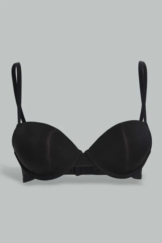 Black Plain Padded Push Up Bra sold by Redtag