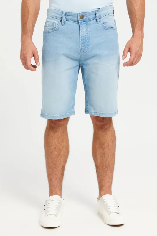 Men Blue Basic 5-Pocket Denim Shorts sold by Redtag