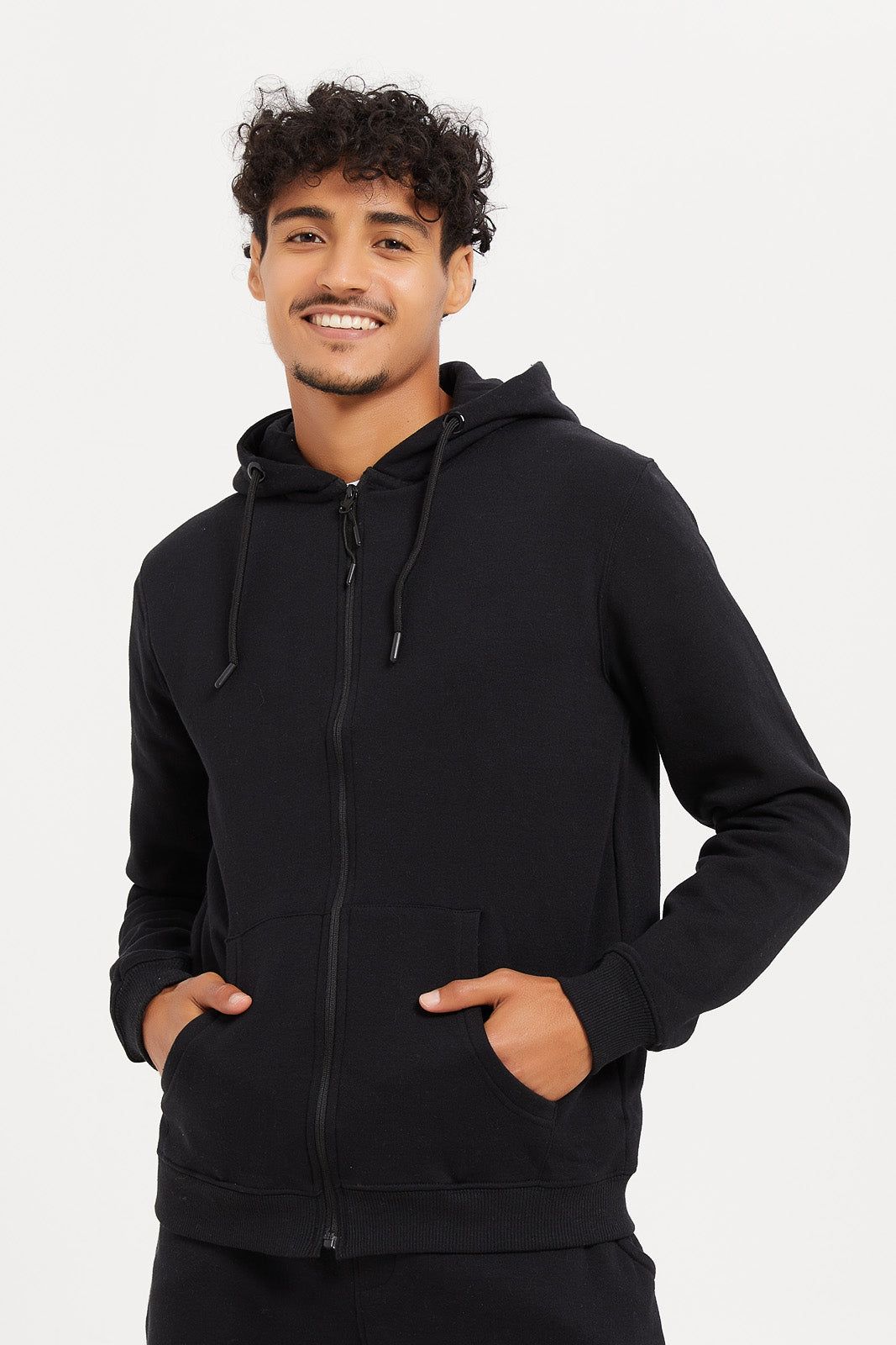 Men Black Zip Through Hooded Sweatshirt sold by Redtag