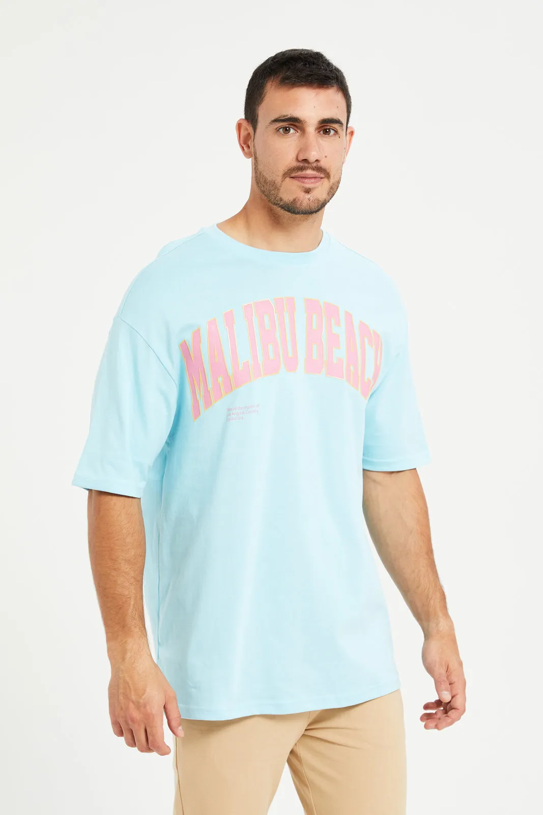 Men Blue HD Oversized Print T-Shirt sold by Redtag