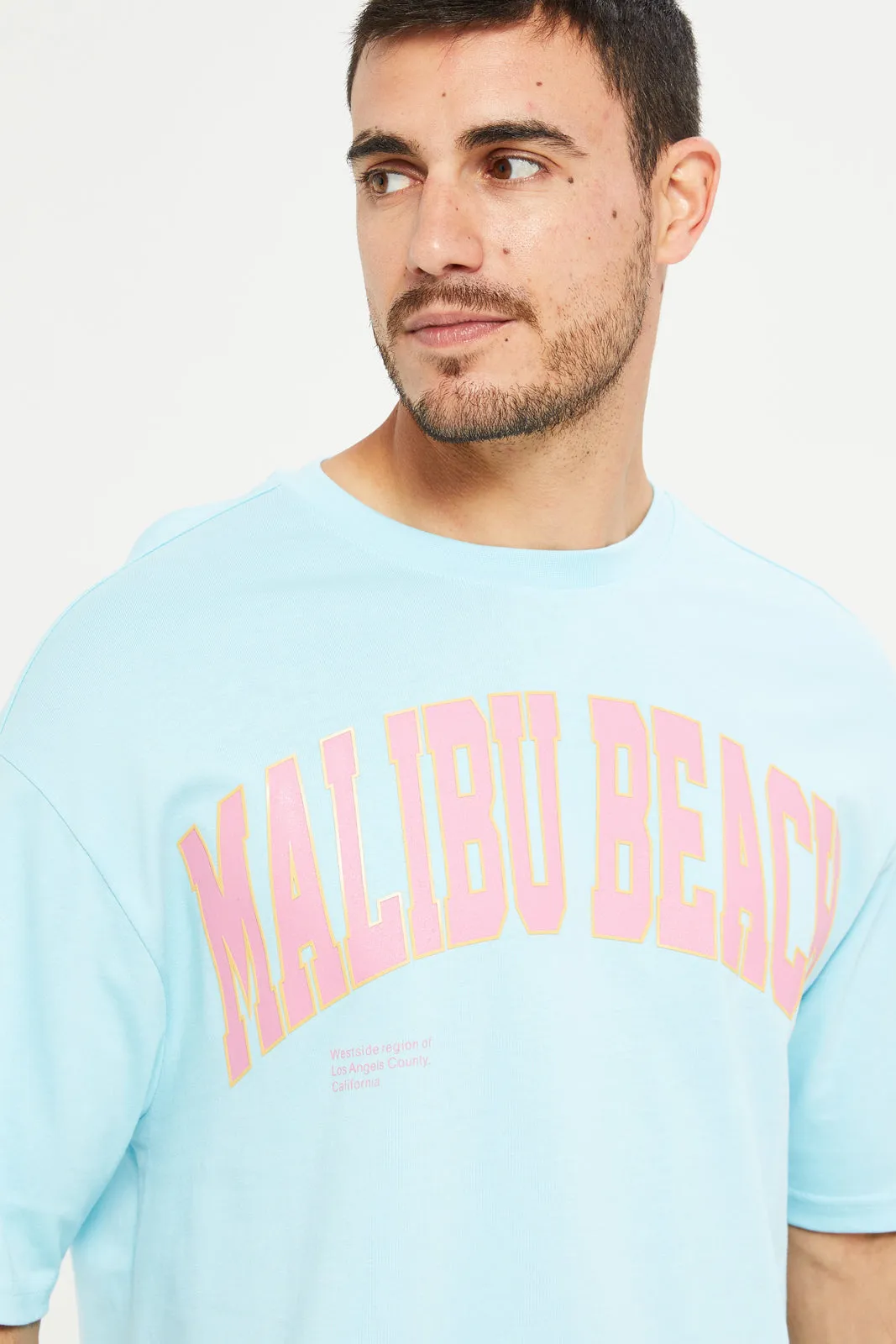 Men Blue HD Oversized Print T-Shirt sold by Redtag product image thumbnail 4