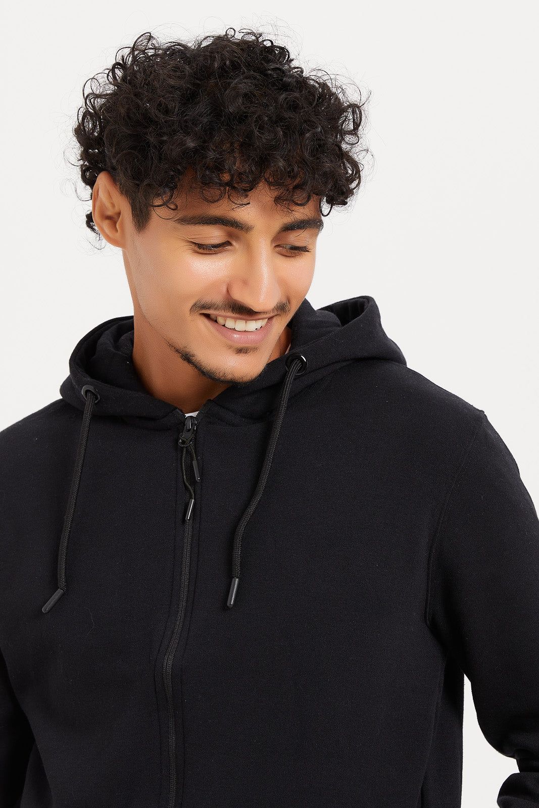 Men Black Zip Through Hooded Sweatshirt sold by Redtag product image thumbnail 4