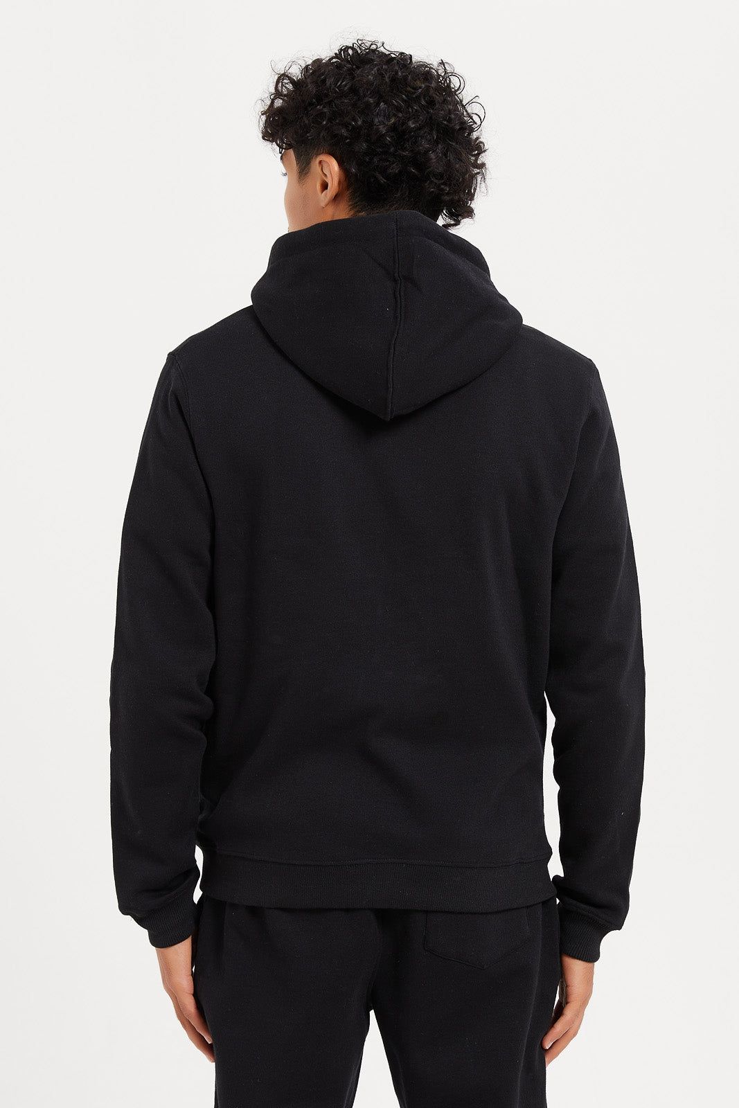 Men Black Zip Through Hooded Sweatshirt sold by Redtag product image thumbnail 3