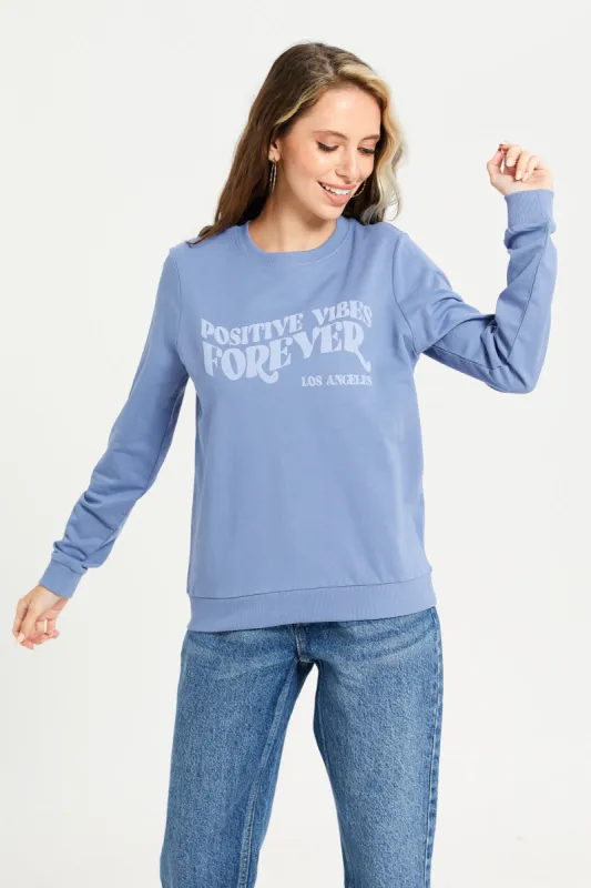 Women Blue Printed Sweatshirt sold by Redtag
