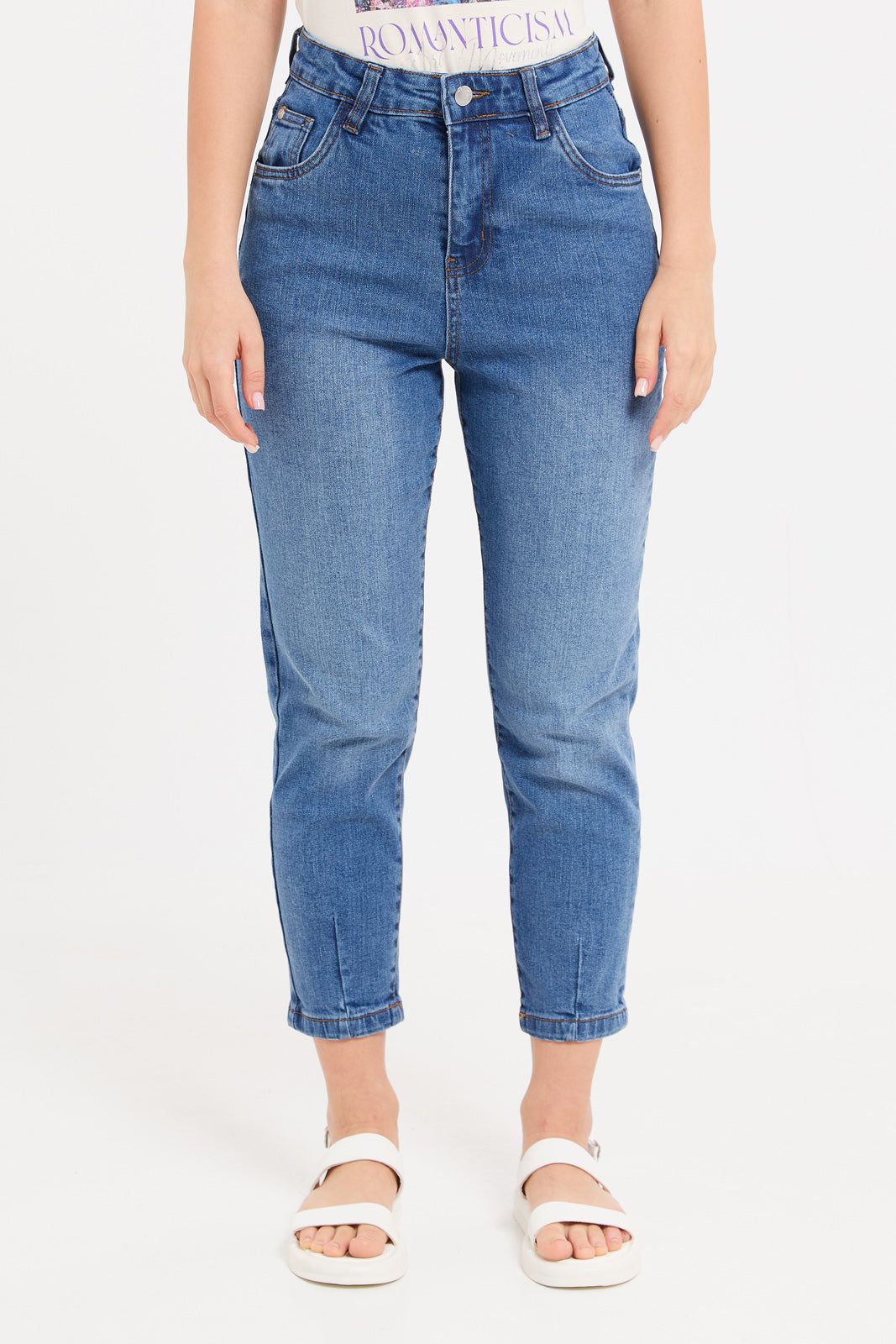 Women Blue High Rise Mom Fit Jeans sold by Redtag