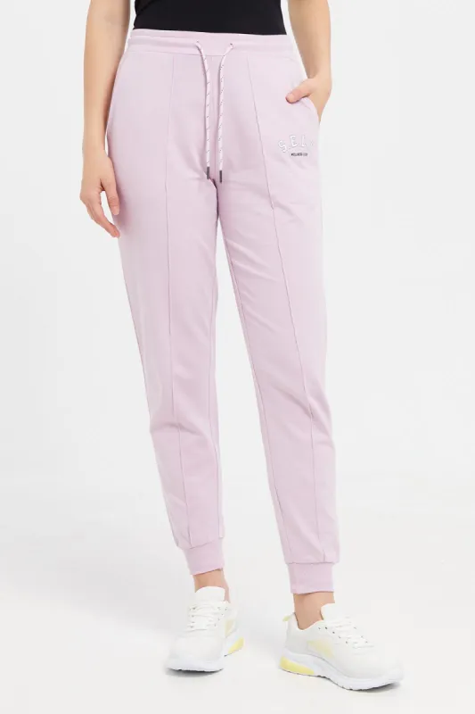 Women Lilac Printed Joggers sold by Redtag