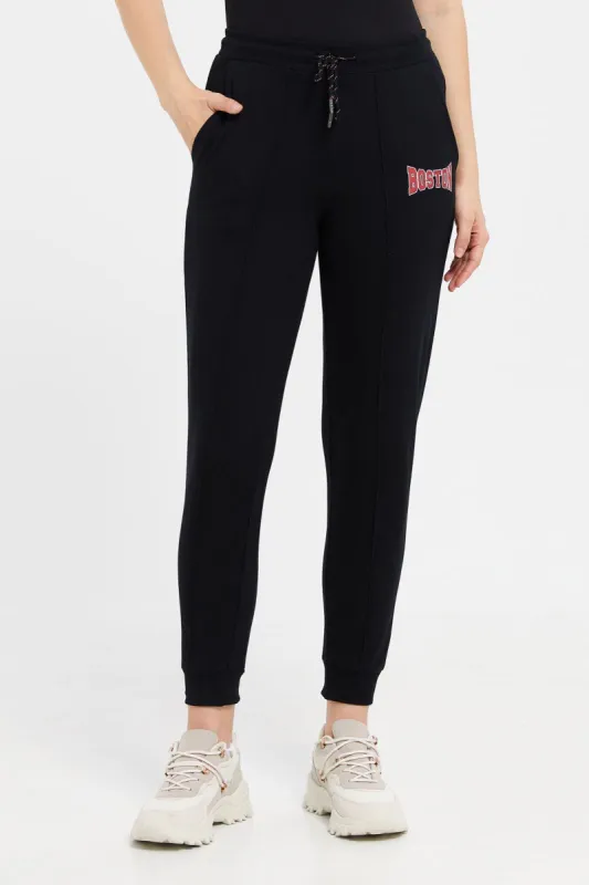 Women Black Printed Joggers sold by Redtag