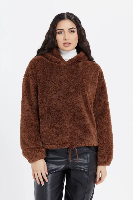 Women Brown Polar Fleece Hoodie Sweatshirt sold by Redtag