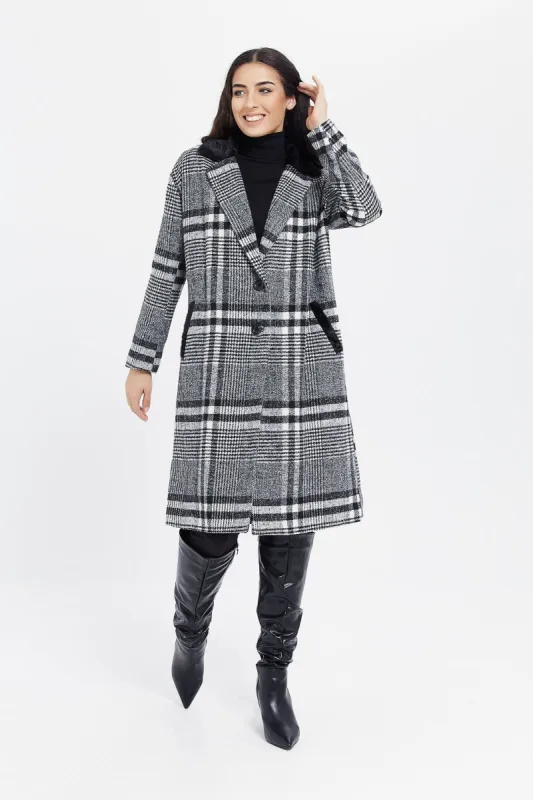 Women Black And White Checked Jacket sold by Redtag