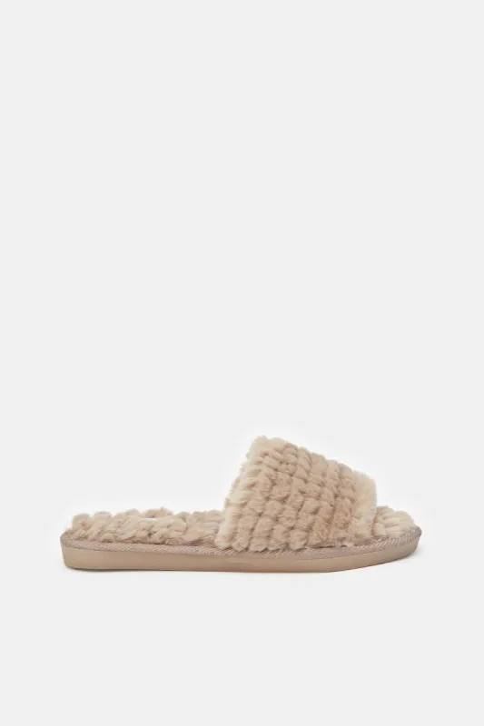Women Brown Textured Slippers sold by Redtag