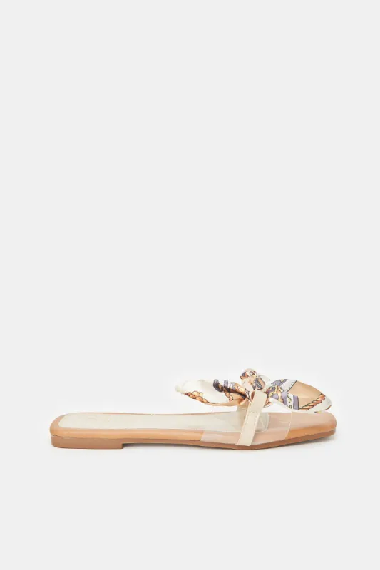 Women Beige Mule Embellished With Scarf Upper sold by Redtag