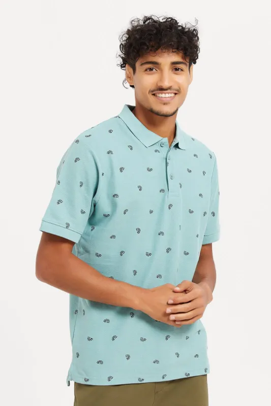 Men Blue Printed Polo Shirt sold by Redtag