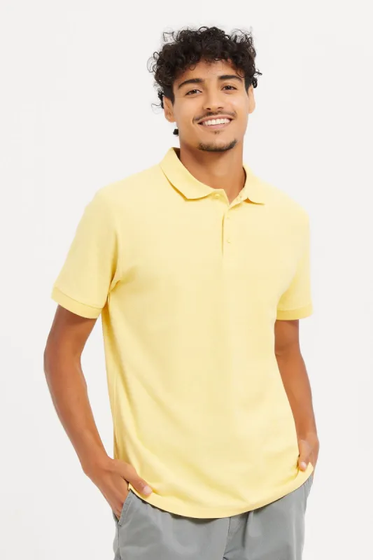 Men Yellow Plain Polo Shirt sold by Redtag