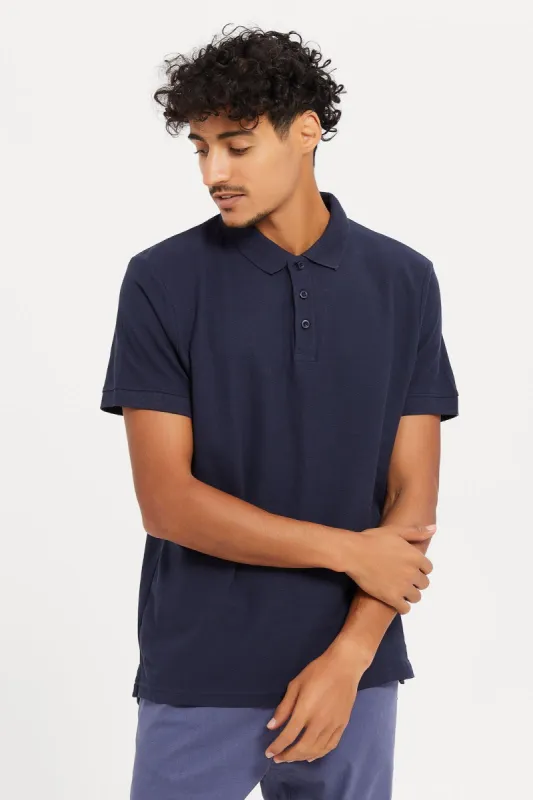 Men Plain Navy Polo Shirt sold by Redtag