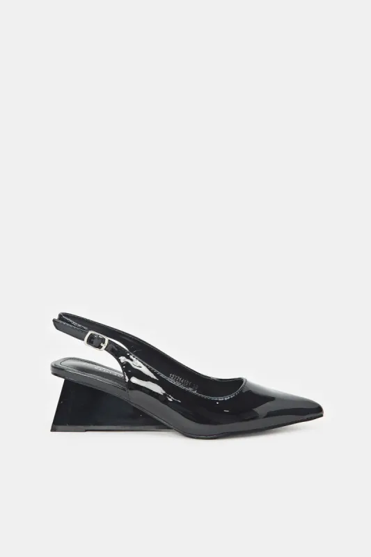 Women Black Patent Slingback Wedge sold by Redtag