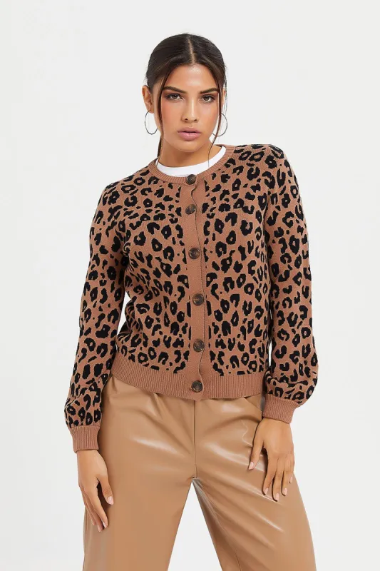 Women Brown Animal Printed Cardigan sold by Redtag