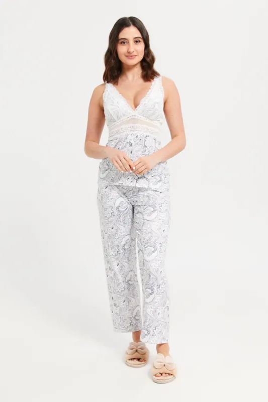 Women White Printed Cami Set sold by Redtag
