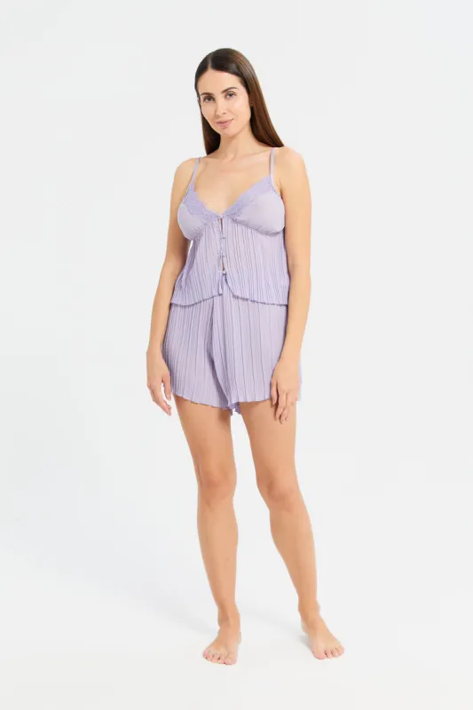 Women Lilac Pleated Cami Set (2 Piece) sold by Redtag