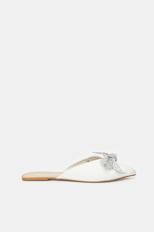 Women White Bow Trim Mule sold by Redtag