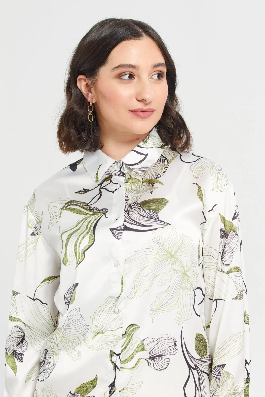 Women White Collared Printed Satin Shirt sold by Redtag product image thumbnail 4