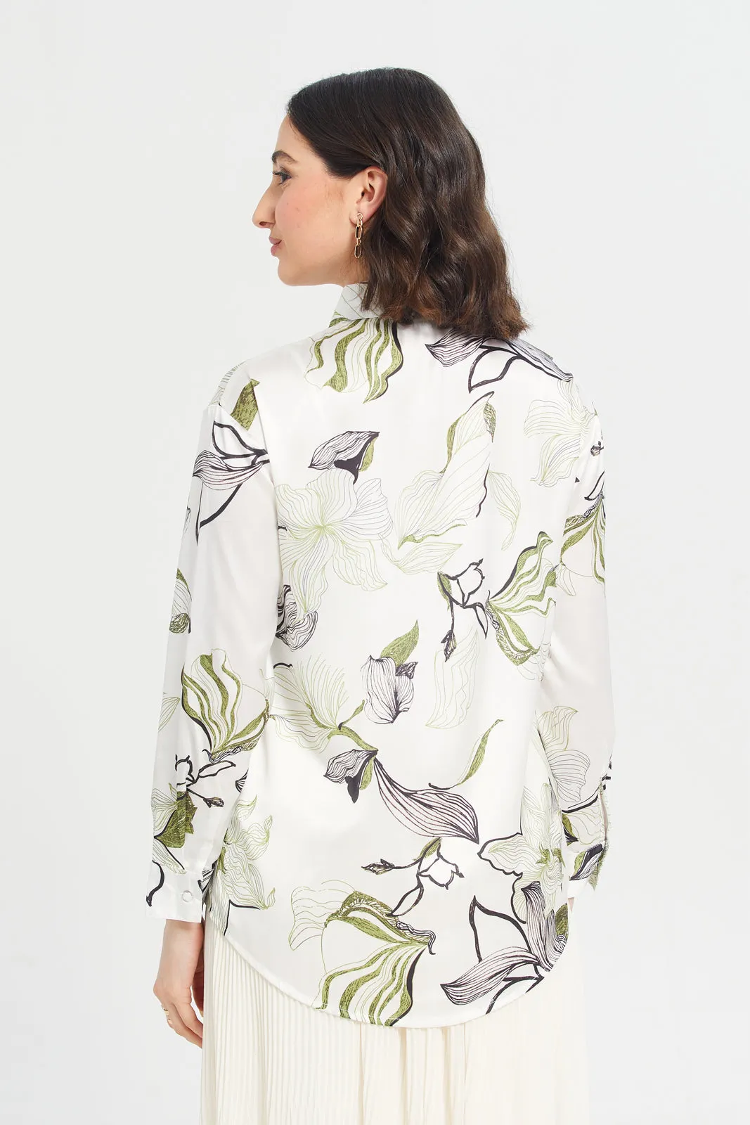 Women White Collared Printed Satin Shirt sold by Redtag product image thumbnail 3