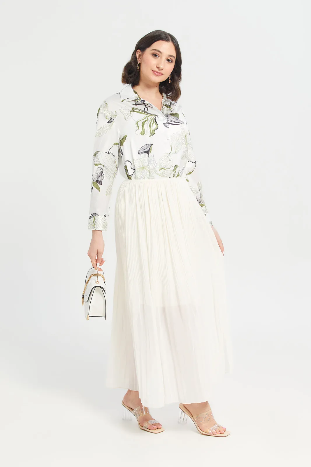 Women White Collared Printed Satin Shirt sold by Redtag product image thumbnail 2