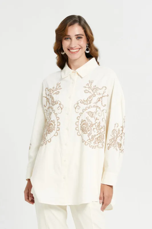 Women Beige Blouse With Embroidered Cross Stitch sold by Redtag