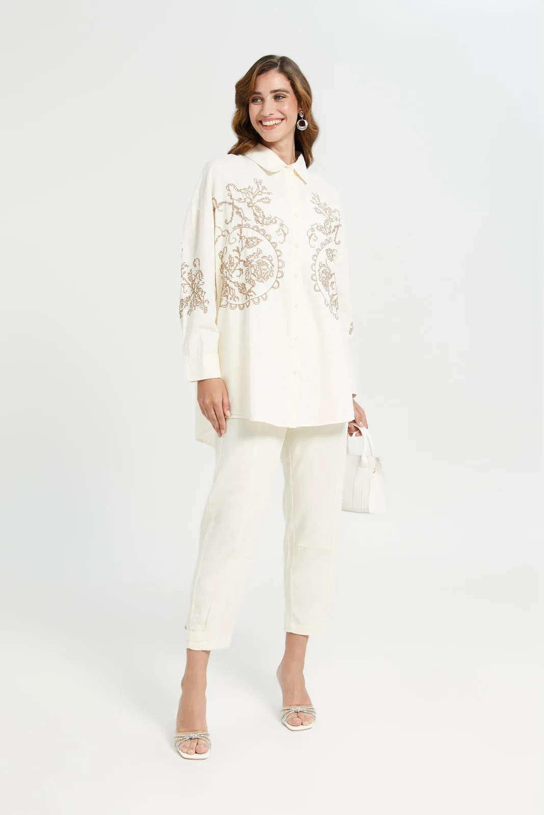 Women Beige Blouse With Embroidered Cross Stitch sold by Redtag product image thumbnail 2