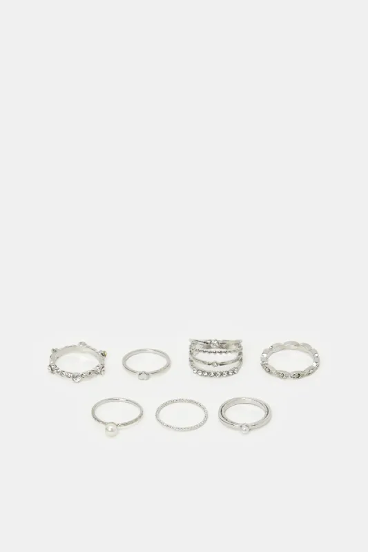 Women Silver Embellished Ring Set (7 Piece) sold by Redtag
