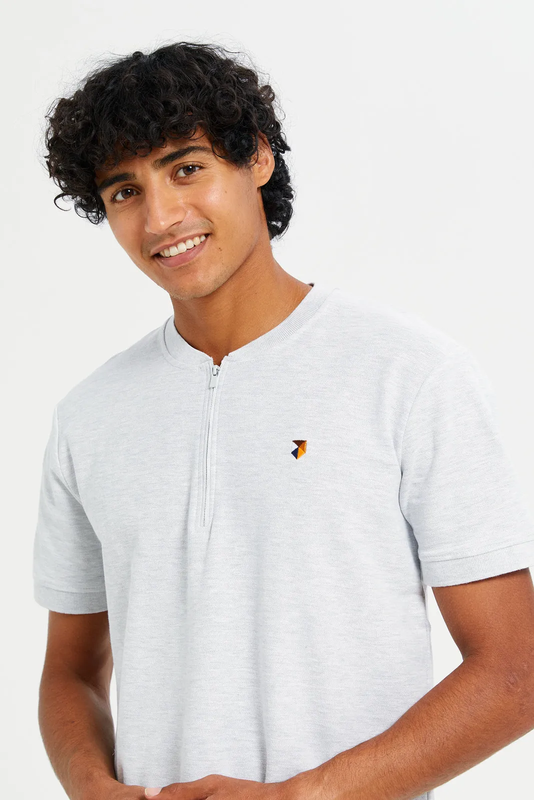 Men Grey Henley Polo Shirt sold by Redtag product image thumbnail 4