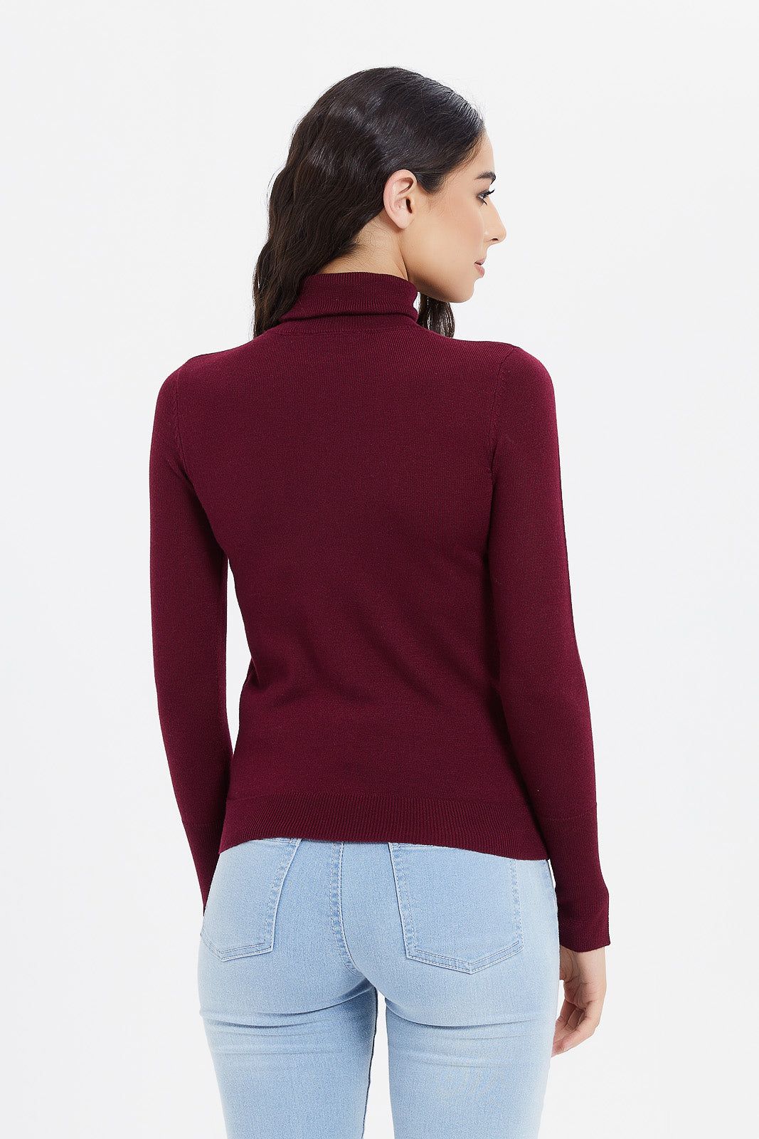 Women Burgundy Turtle Neck Pullover sold by Redtag product image thumbnail 3