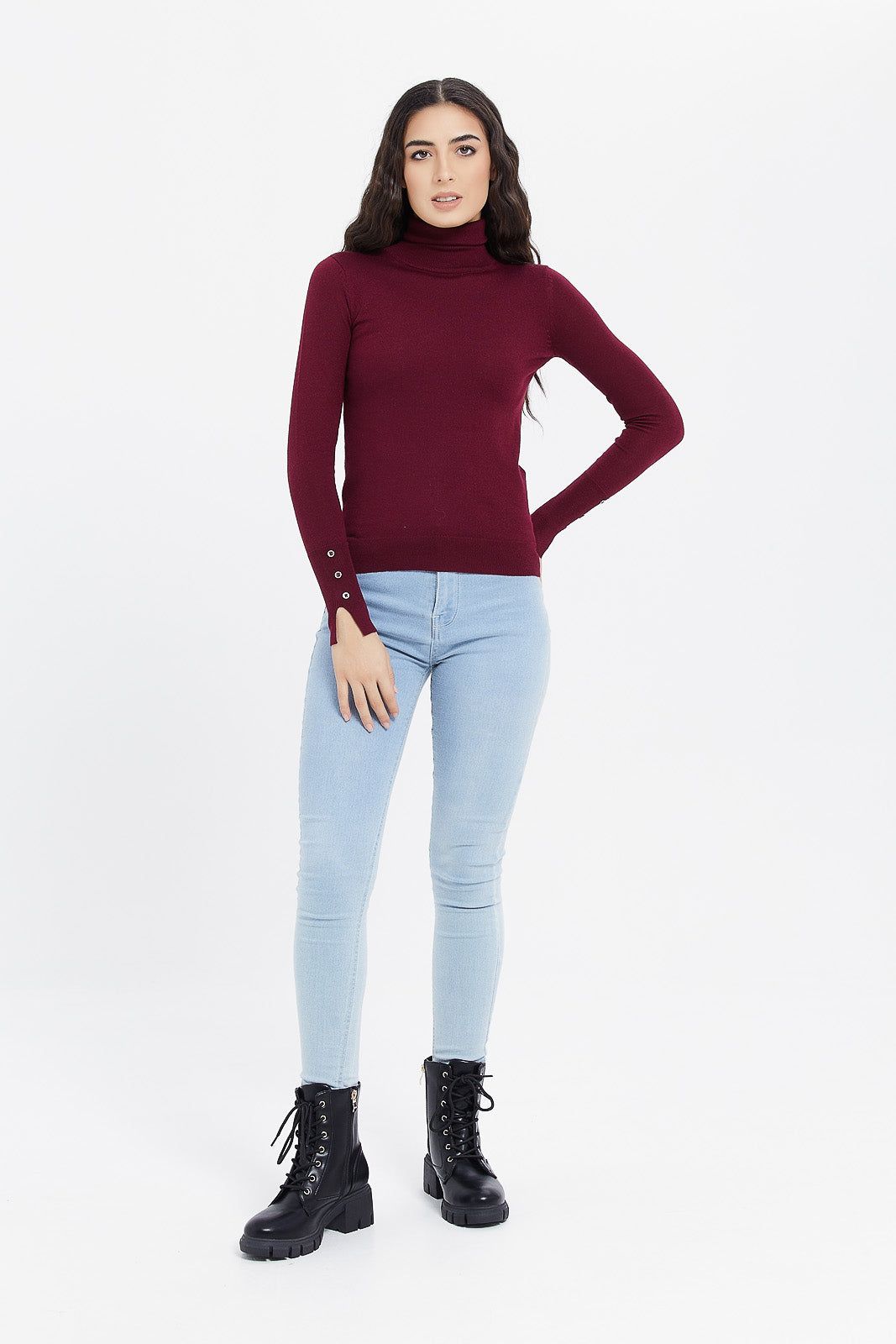 Women Burgundy Turtle Neck Pullover sold by Redtag product image thumbnail 2