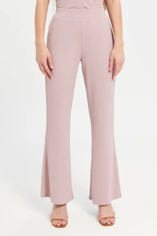 Women Lilac Ribbed Trousers sold by Redtag