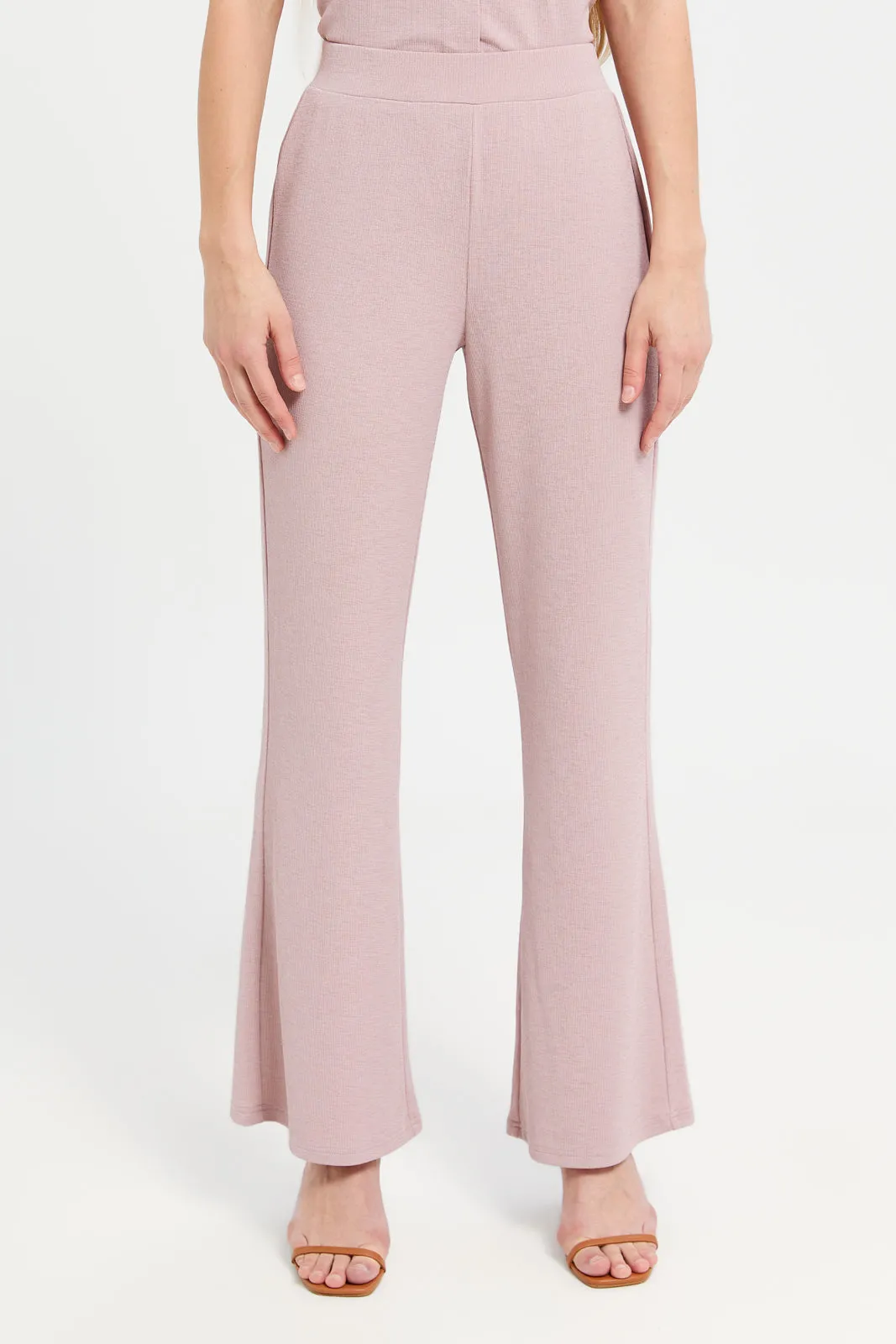 Women Lilac Ribbed Trousers sold by Redtag