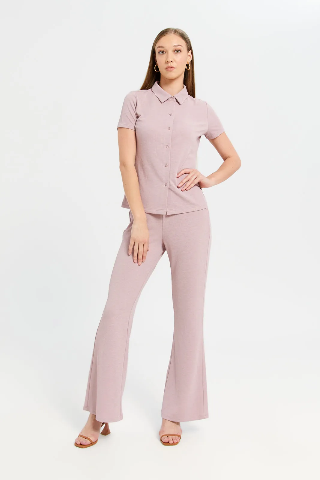 Women Lilac Ribbed Trousers sold by Redtag product image thumbnail 2