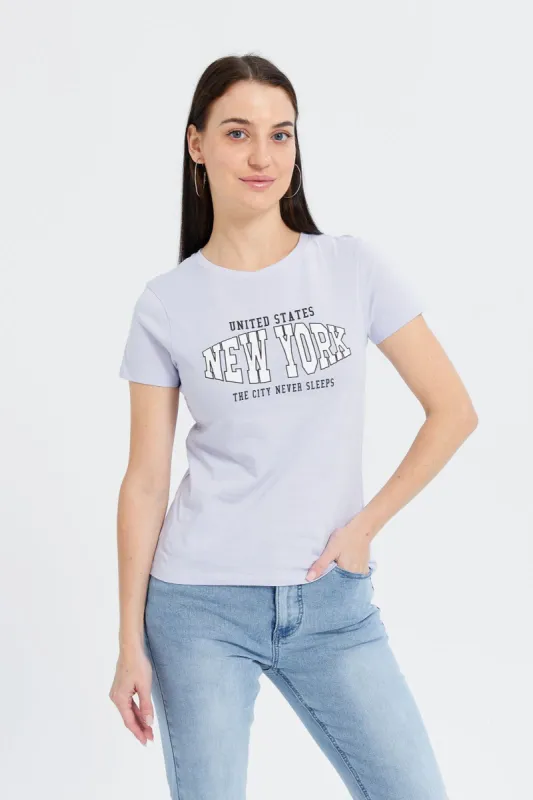 Women Lilac New York Printed T-Shirt sold by Redtag