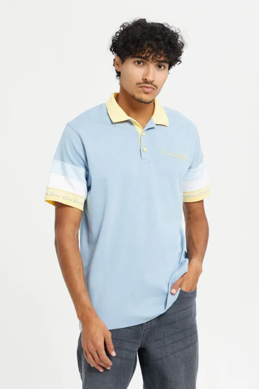 Men Blue Colour Block Polo Shirt sold by Redtag