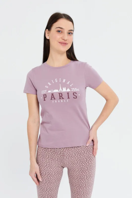 Women Mauve Paris Printed T-Shirt sold by Redtag