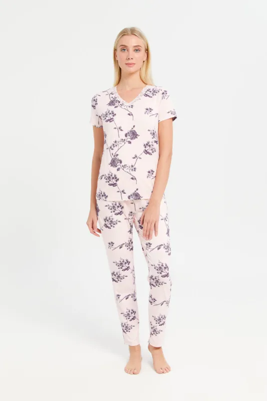 Women Pink Printed Pyjama Set (2 Piece) sold by Redtag