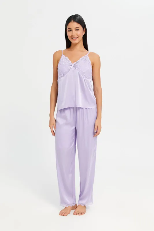 Women Lilac With Lace Satin Cami Set (2 Piece) sold by Redtag