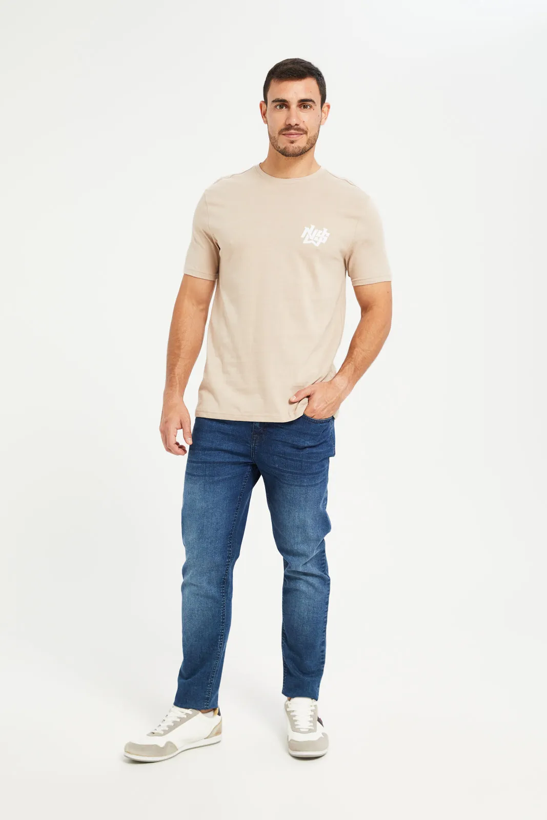 Men Beige Flock Print T-Shirt sold by Redtag product image thumbnail 2