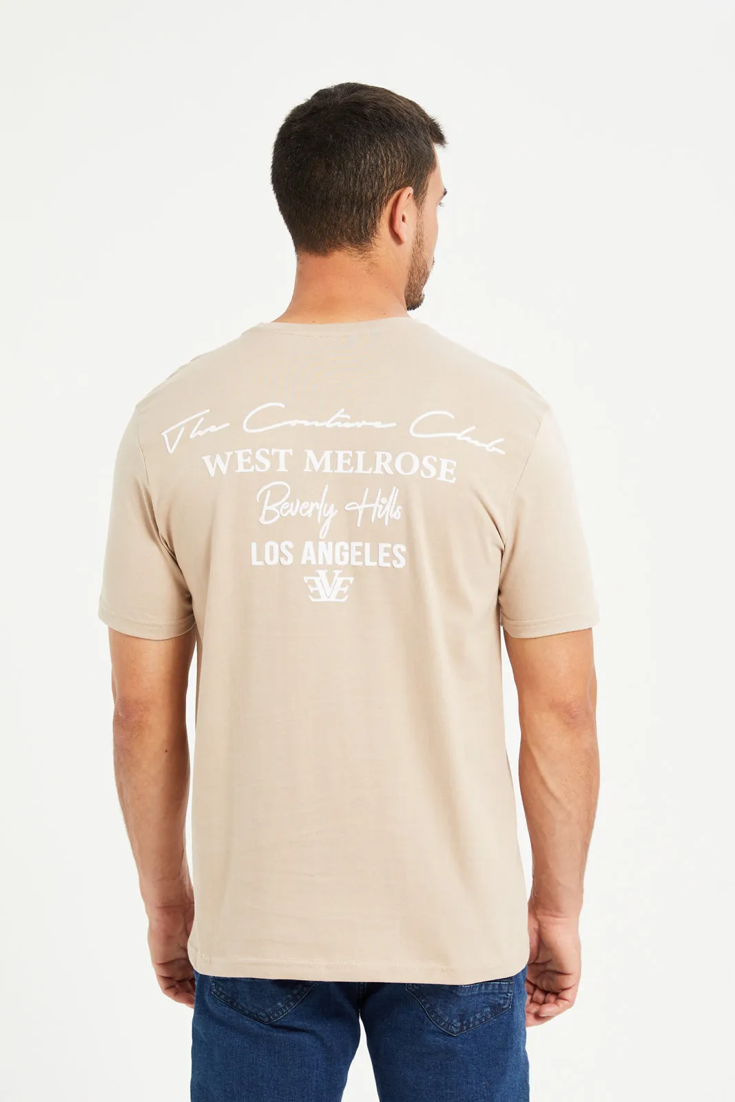 Men Beige Flock Print T-Shirt sold by Redtag product image thumbnail 3